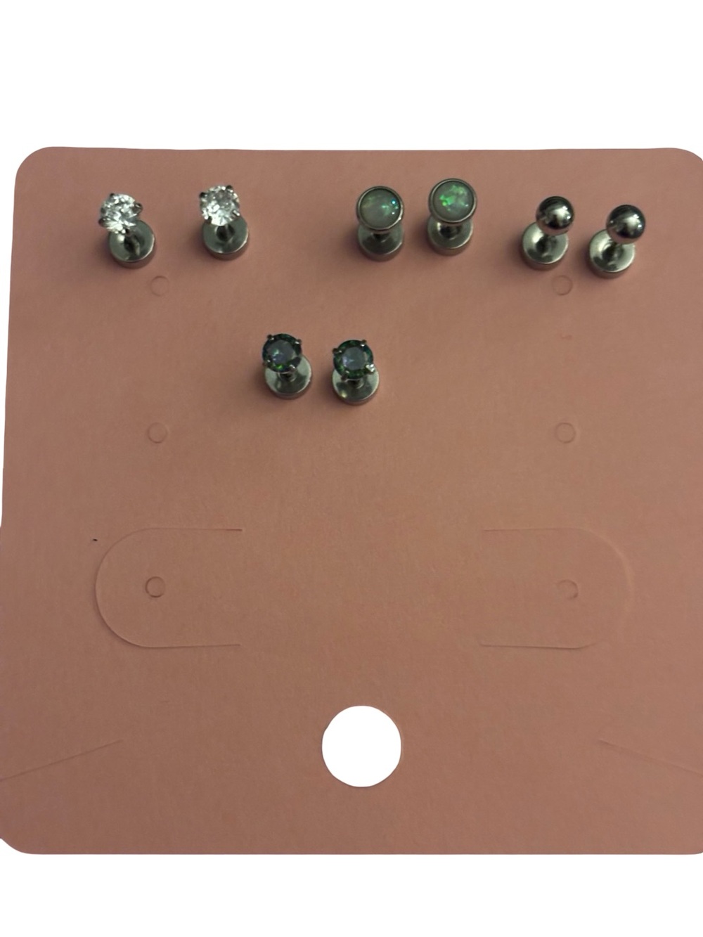 Silver, Pearl, and Blu Crystal Stud Earring Set - 4 Pairs